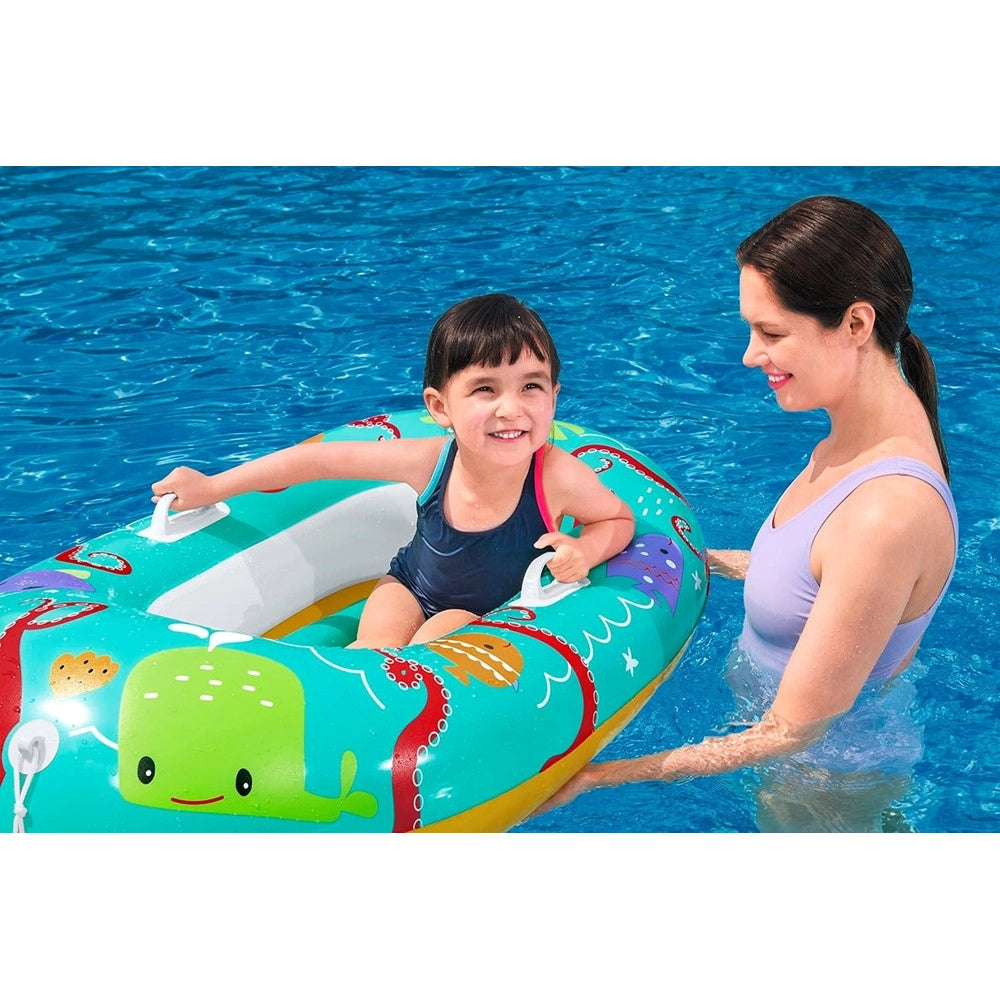 Trade Shop - Canotto Canottino Gonfiabile Per Bambini Balena Pesci Granchio Felice 119x79cm 34009 -