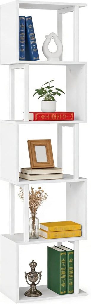 Libreria a forma di S, Scaffale Libri a 5 Livelli con Struttura in Metallo e Kit Anti-Ribaltamento, Mobile Contenitore per Soggiorno, Camera da Letto e Ufficio, 38 x 23 x 147 cm (Nero)