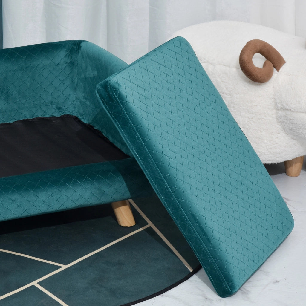 Cuccia per Cane con Cuscino ¨C Minimal ¨C Blu Scuro Velluto 64x45x36 cm