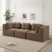 Divano angolare modulare in corduroy marrone 297x104x69 cm con seduta profonda 74 cm