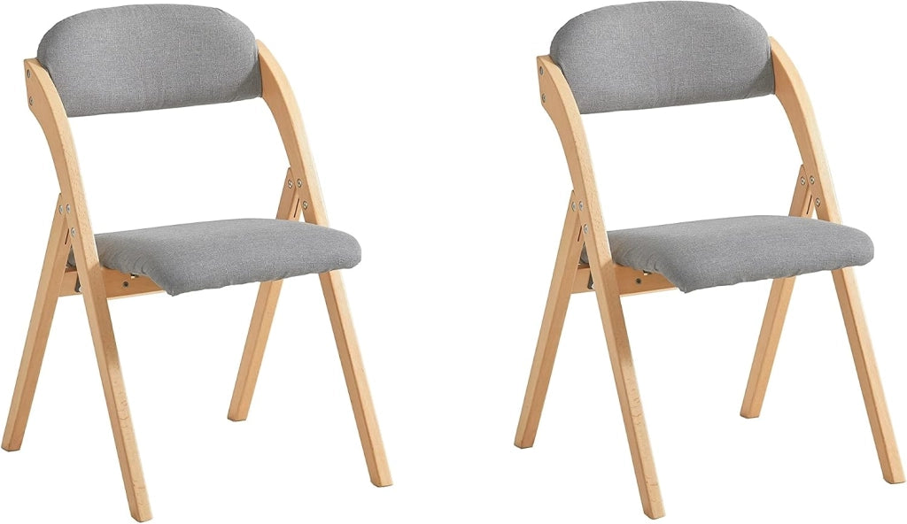 Sedia Pieghevole in Legno Set da 2 Poltrona Imbottita da Cucina, Sedie da Interno per Ufficio, Balcone, Giardino – Sedie Pieghevoli Salvaspazio Richiudibili in Faggio, Grigio Scuro FST92-SGx2