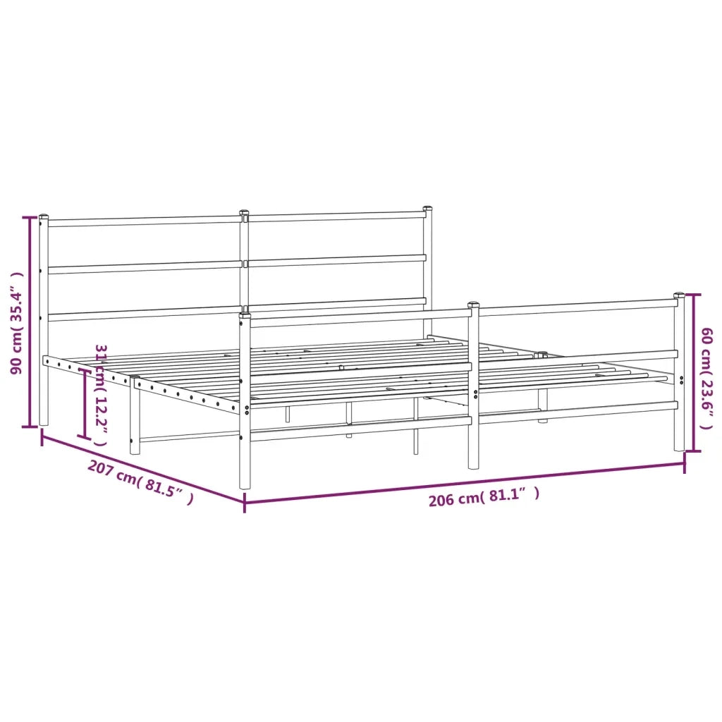 Letto matrimoniale | Letto per adulti | Giroletto con Testiera e Pediera Metallo Nero 200x200 cm
