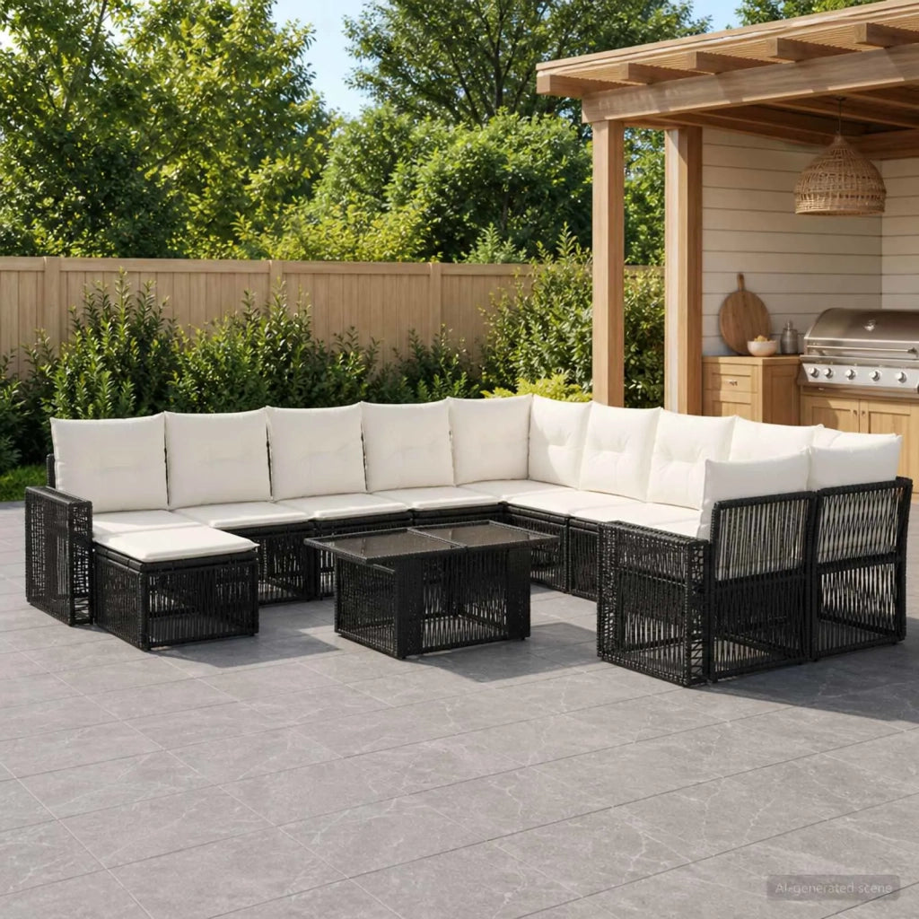 Set Divano da Giardino 12 pz Nero e Bianco Crema polyrattan 3436885