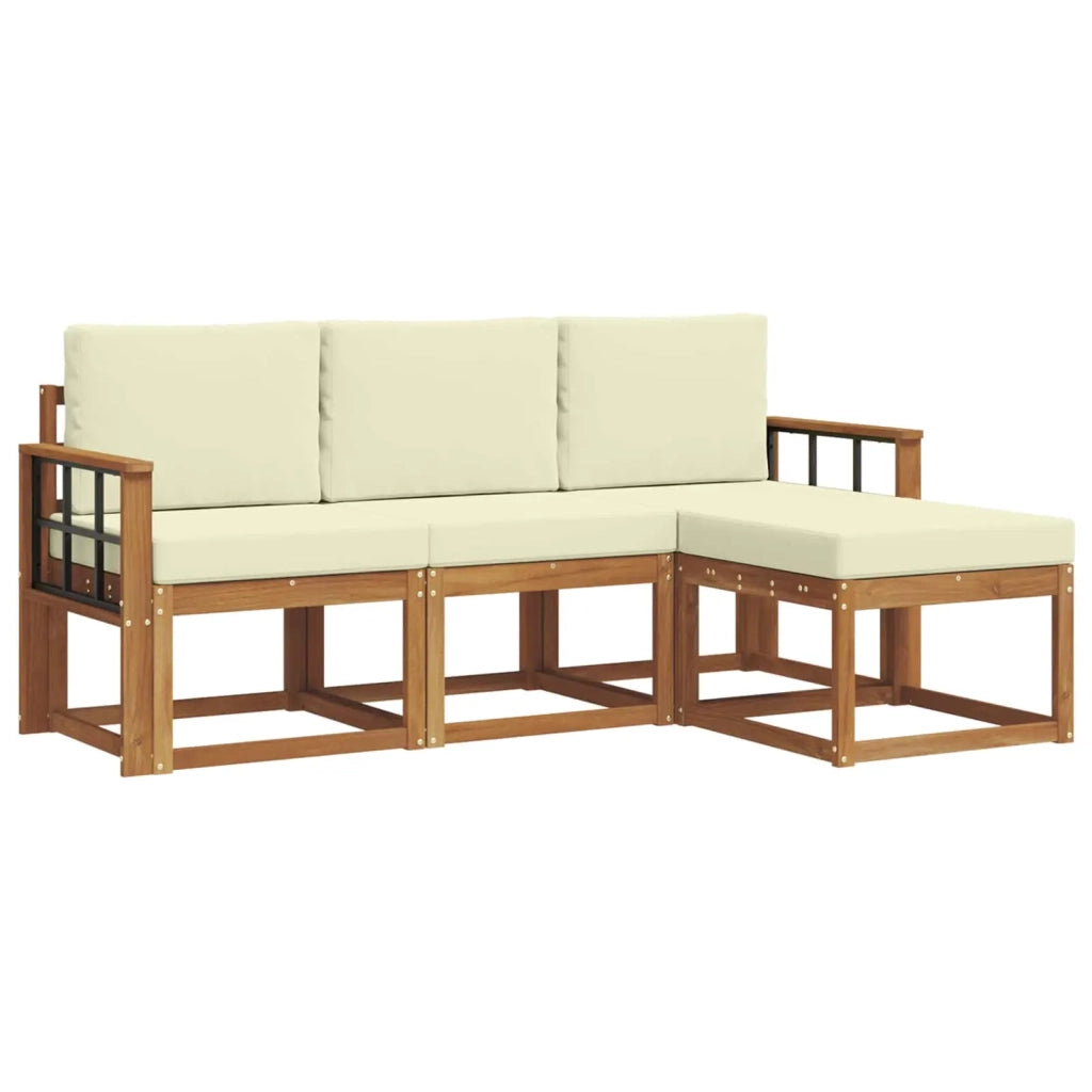 Set di divani da esterno con cuscino 4 pcs Naturale e Crema