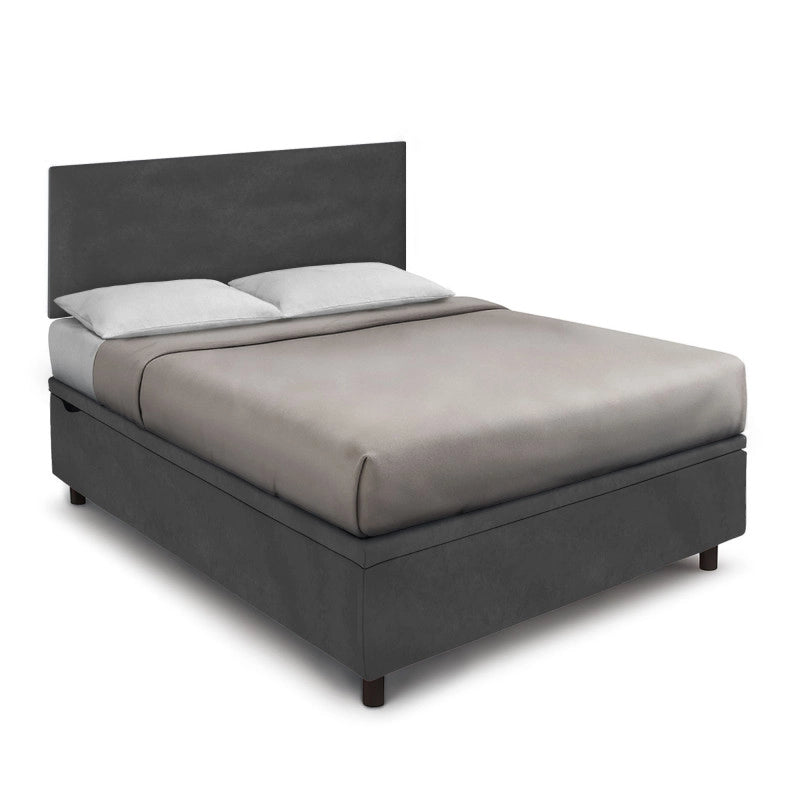 Letto imbottito Matrimoniale 160x200 cm Flat - Contenitore,Microfibra,Grigio