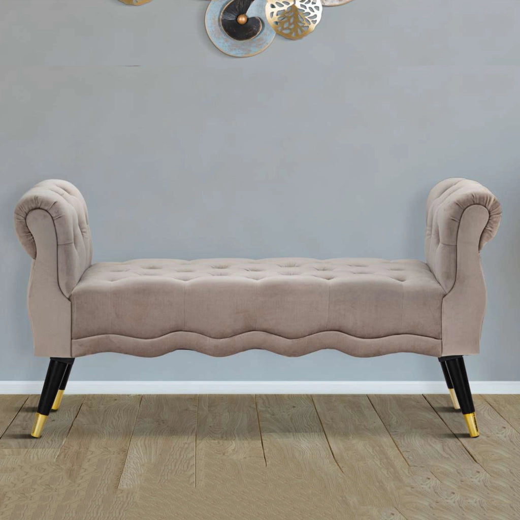 Humahu, Panca in Velluto, con Braccioli e Dettagli Dorati, 120x40x60h cm Grigio