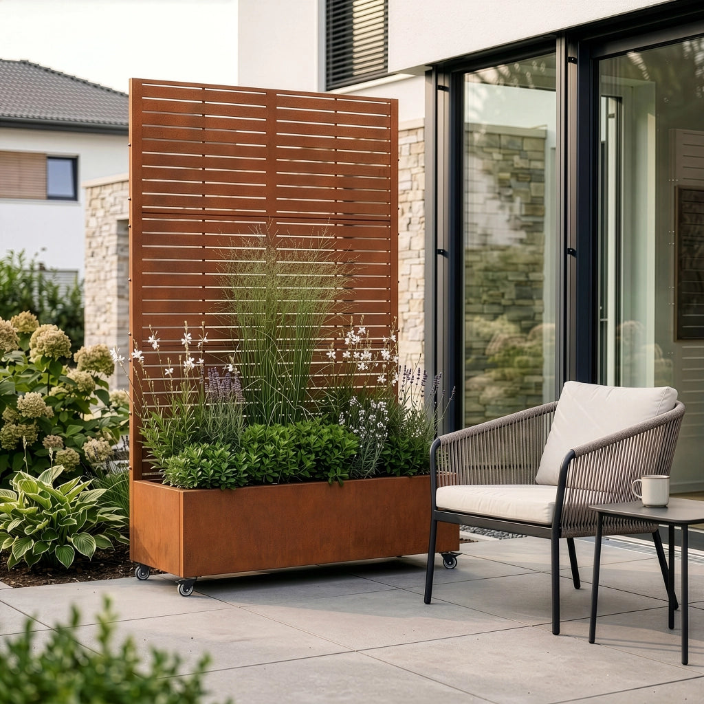 Fioriera con Spalliera Nodepp in Acciaio Corten 190 x 120 x 38 cm - Marrone Ossidato casa.pro