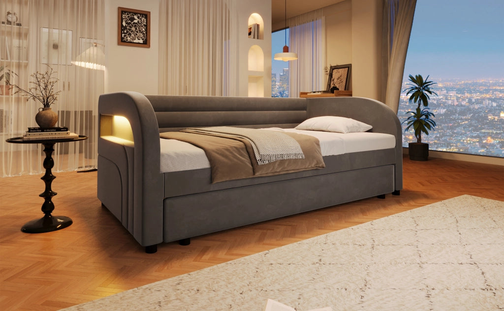 letto a piattaforma in flanella grigio 100 x 211 cm
