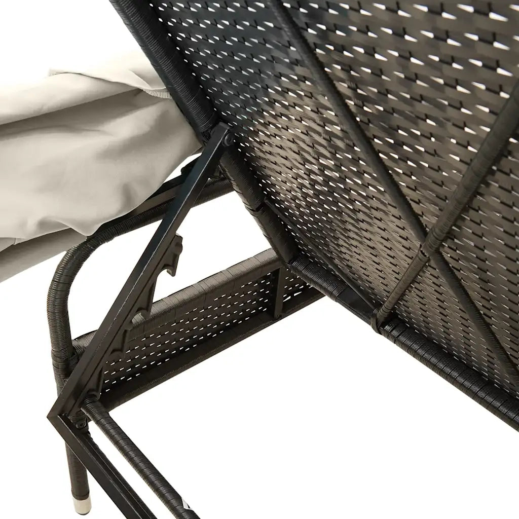 Lettini Prendisole 2 pz | Sdraio da giardino | Lettino da sole con Baldacchino e Tavolino Polyrattan