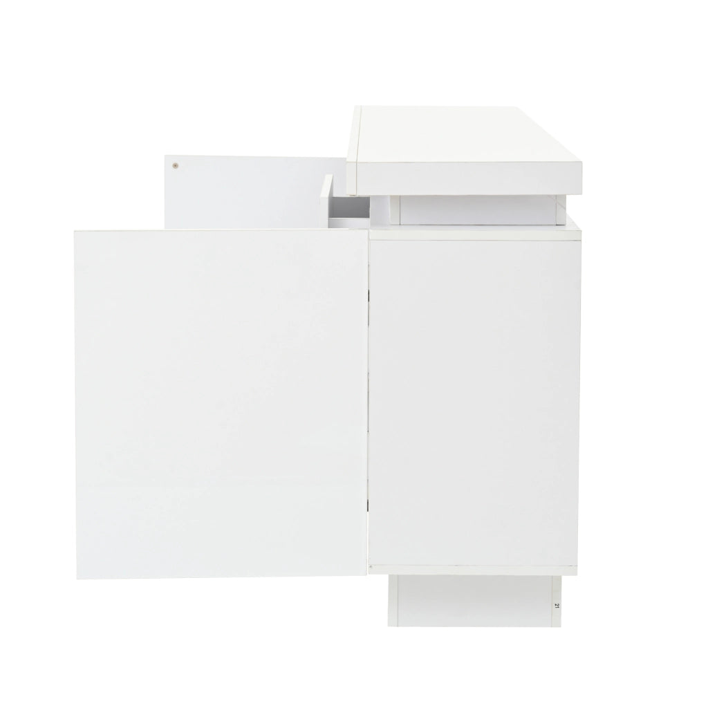 Credenza bianca lucida 140x35x72 cm con LED e 3 cassetti