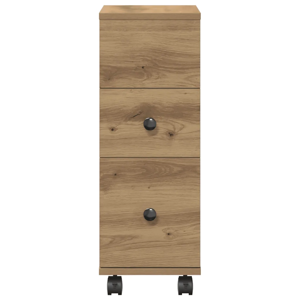 Mobile da Bagno Stretto con Ruote Rovere Artigianale Truciolato 855240