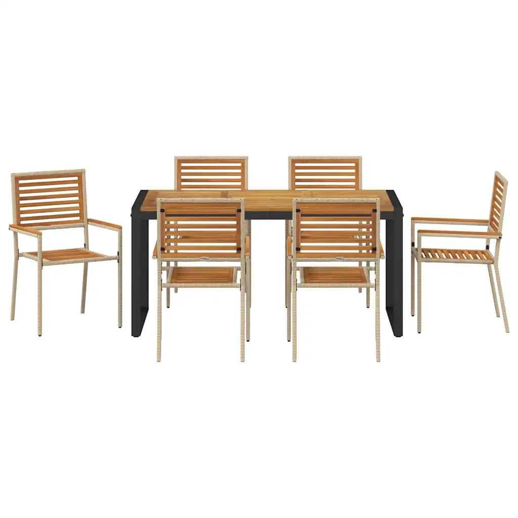 Set da Pranzo per Giardino 7 pcs Beige e Marrone polyrattan 3365480