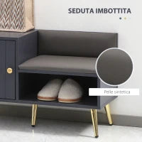 Mobile Scarpiera da Ingresso con Seduta Imbottita e Armadietto per 4 Paia di Scarpe, 80x33x49cm, Grigio