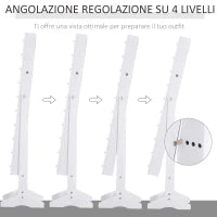 Armadio Portagioielli Portagioie Specchio Regolabile 20 Luci LED, Legno, Bianco, 40x37x146 cm
