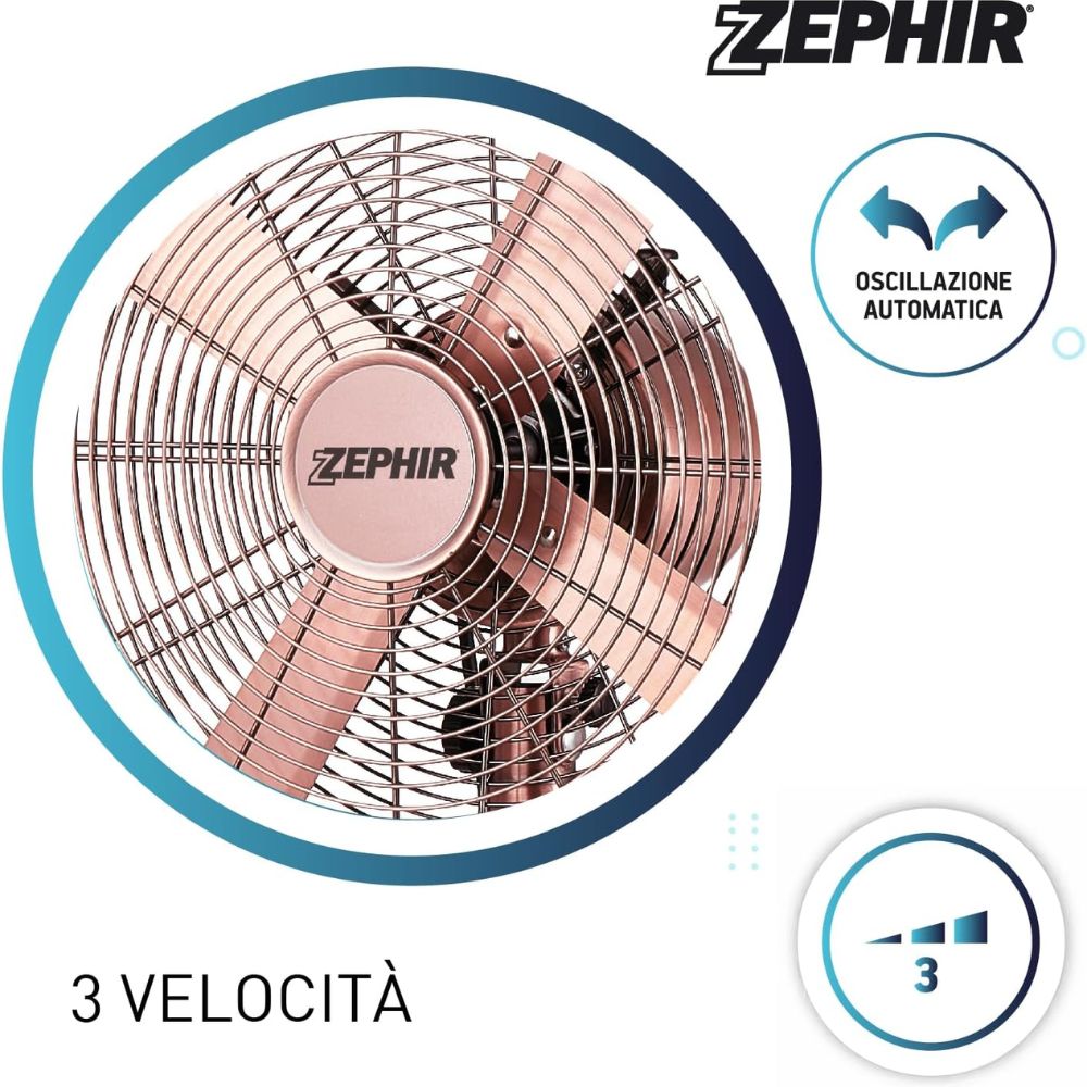Ventilatore a piantana vintage zephir pfvf41br 40 cm 3 velocità e oscillazione
