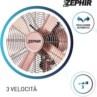 Ventilatore a piantana vintage zephir pfvf41br 40 cm 3 velocità e oscillazione