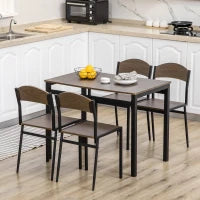 Set da Pranzo da 5 Pezzi con 1 Tavolo Rettangolare 100x63x76.5 cm e 4 Sedie 45x40x82 cm, in Acciaio e MDF