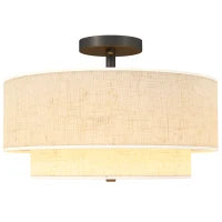 Lampada a Soffitto, Lampada a Sospensione con Doppi Paralumi in Lino, Bianco crema