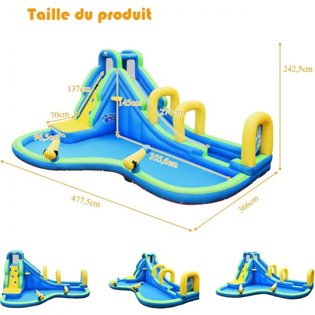 Castello gonfiabile con acquascivolo e pistola ad acqua in poliestere - adatto per 4 bambini da 4 a 12 anni - portata max 120 kg 20_0005709