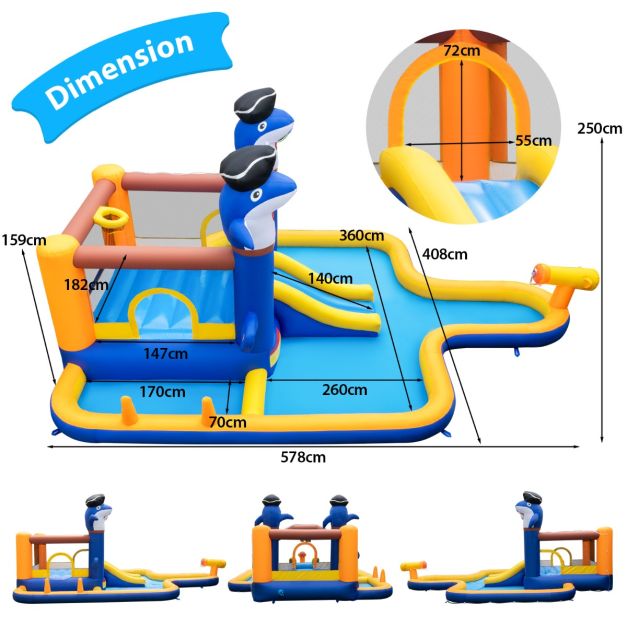Parco acquascivoli 7 in 1 per bambini castello gonfiabile con piscina e cannone ad acqua gioco di boxe dai 3 ai 10 anni (senza ventilatore) multicolor 20_0007291