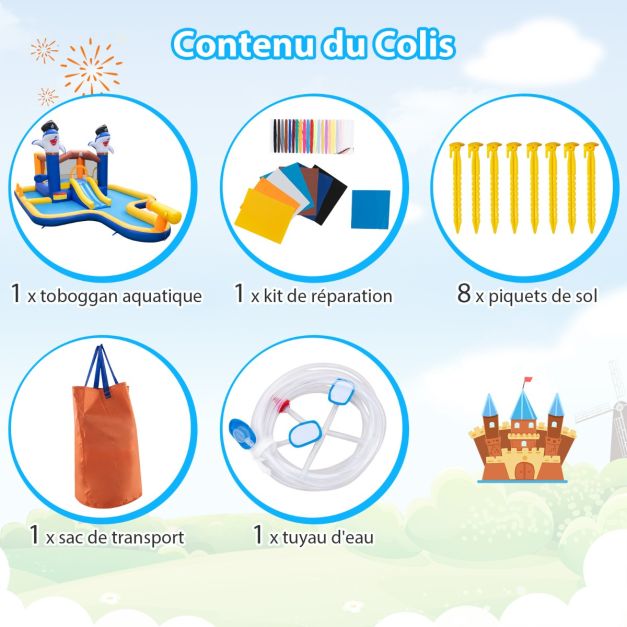 Parco acquascivoli 7 in 1 per bambini castello gonfiabile con piscina e cannone ad acqua gioco di boxe dai 3 ai 10 anni (senza ventilatore) multicolor 20_0007291