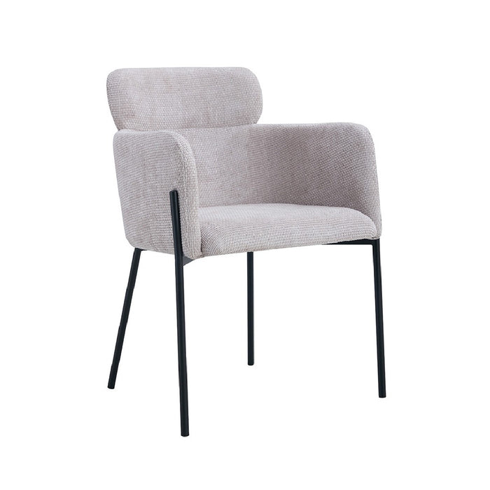 Sedia da pranzo CAMPBELL – Tessuto beige chiaro – Braccioli – Piedi in metallo nero – Stile design / industriale