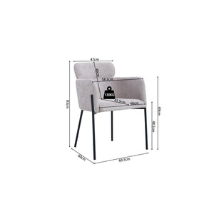 Sedia da pranzo CAMPBELL – Tessuto beige chiaro – Braccioli – Piedi in metallo nero – Stile design / industriale