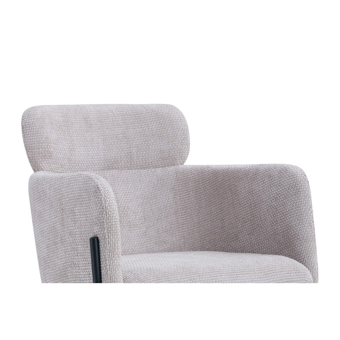 Sedia da pranzo CAMPBELL – Tessuto beige chiaro – Braccioli – Piedi in metallo nero – Stile design / industriale