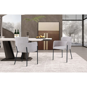 Sedia da pranzo CAMPBELL – Tessuto beige chiaro – Braccioli – Piedi in metallo nero – Stile design / industriale