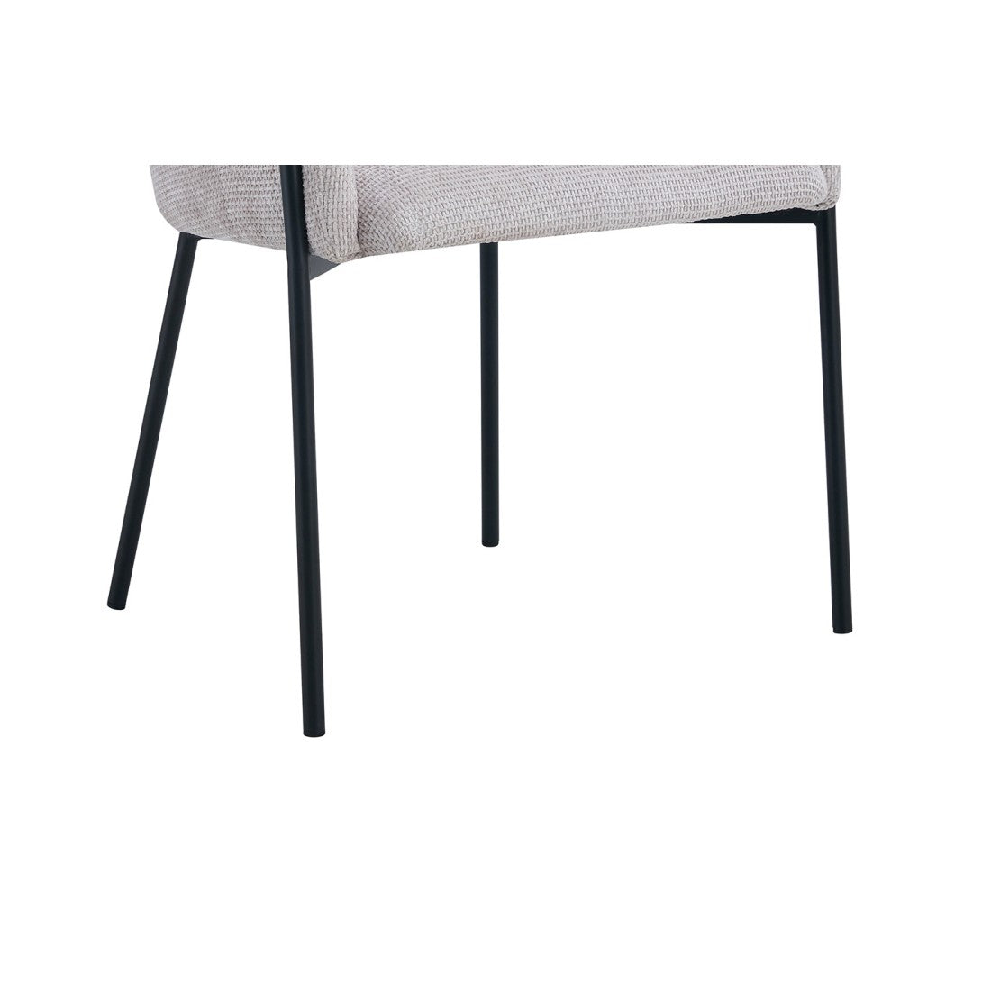 Sedia da pranzo CAMPBELL – Tessuto beige chiaro – Braccioli – Piedi in metallo nero – Stile design / industriale