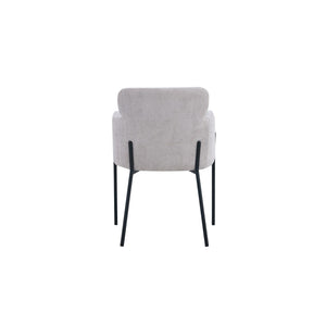Sedia da pranzo CAMPBELL – Tessuto beige chiaro – Braccioli – Piedi in metallo nero – Stile design / industriale