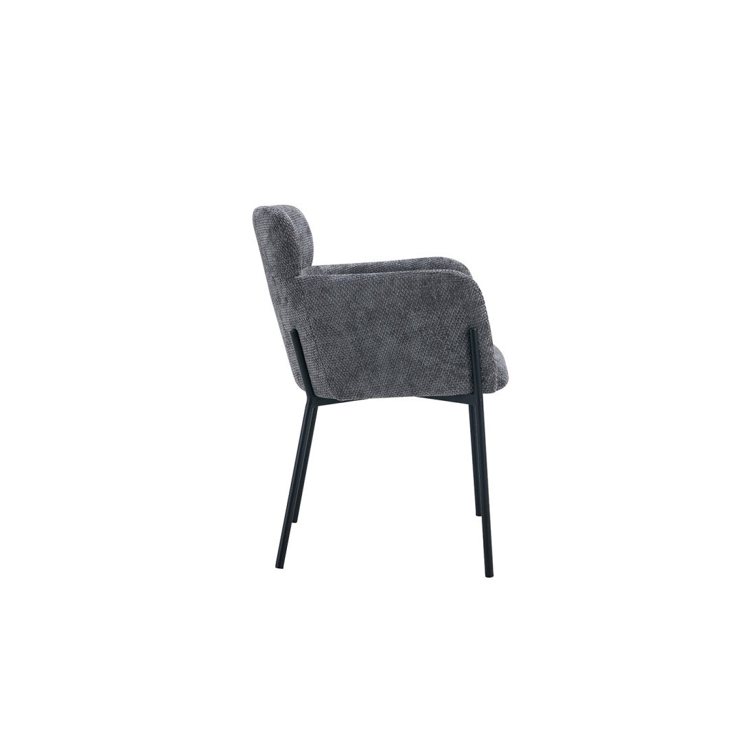 Sedia da pranzo CAMPBELL – Tessuto grigio – Braccioli – Gambe in metallo nero – Stile design / industriale