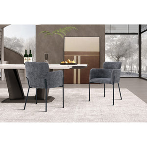 Sedia da pranzo CAMPBELL – Tessuto grigio – Braccioli – Gambe in metallo nero – Stile design / industriale