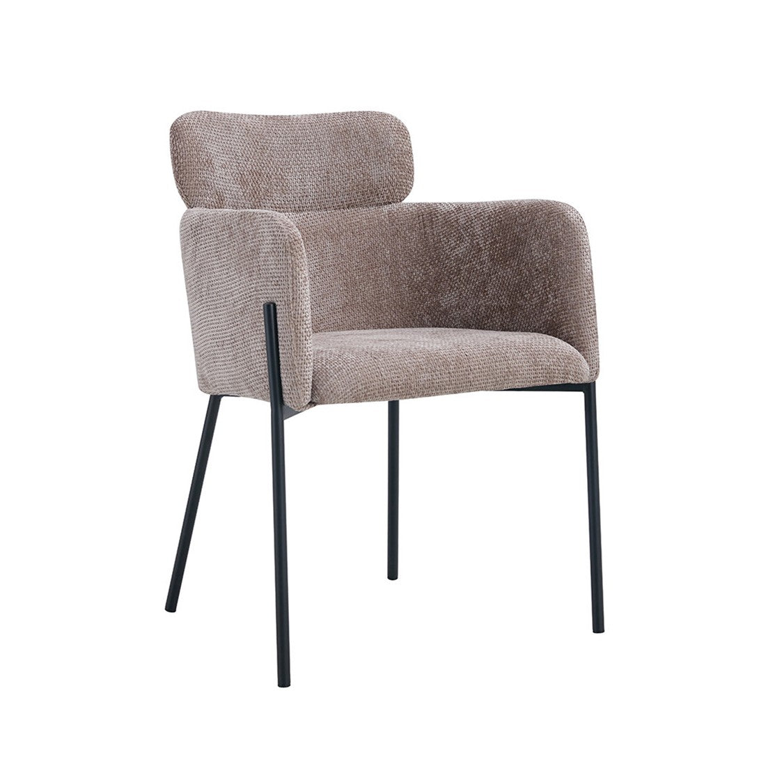 Sedia da pranzo CAMPBELL - Tessuto color sabbia - Braccioli - Piedi in metallo nero - Stile design / industriale