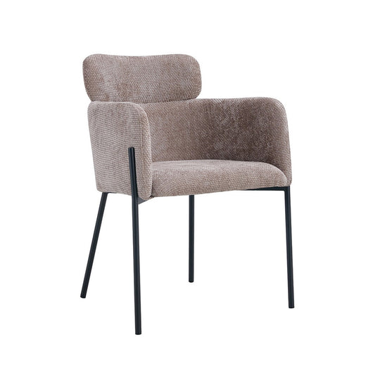 Sedia da pranzo CAMPBELL - Tessuto color sabbia - Braccioli - Piedi in metallo nero - Stile design / industriale