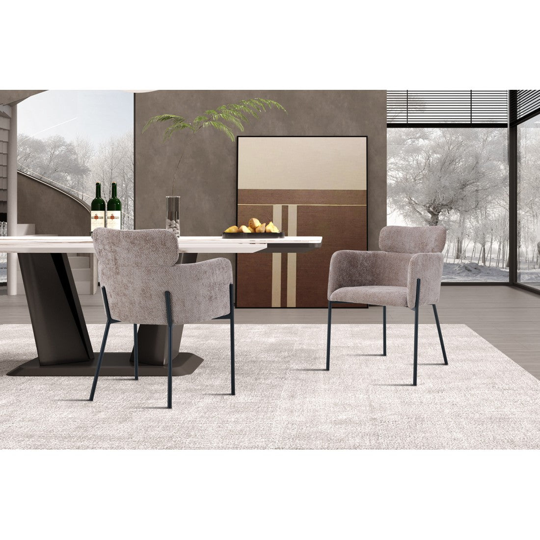 Sedia da pranzo CAMPBELL - Tessuto color sabbia - Braccioli - Piedi in metallo nero - Stile design / industriale