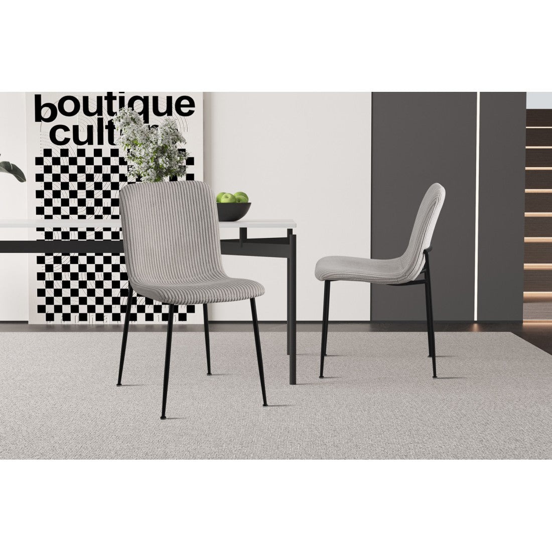 Sedia da pranzo CORDUROY – Velluto a coste grigio chiaro – Gambe in metallo nero – Stile design