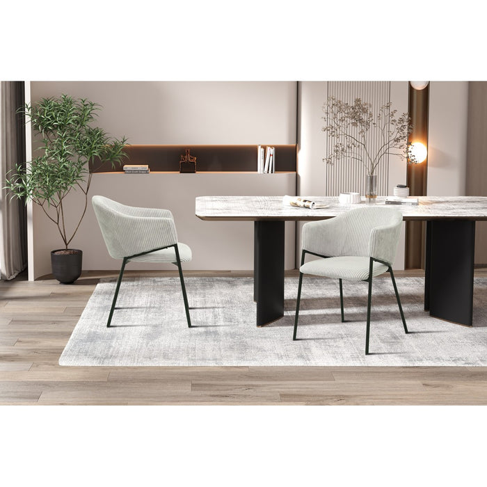 Sedia da pranzo IMANY – Velluto a coste grigio chiaro – Braccioli – Gambe in metallo nero – Stile design / industriale