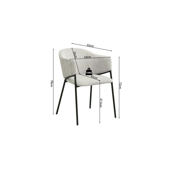 Sedia da pranzo IMANY – Velluto a coste grigio chiaro – Braccioli – Gambe in metallo nero – Stile design / industriale