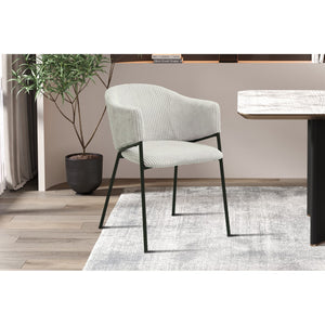 Sedia da pranzo IMANY – Velluto a coste grigio chiaro – Braccioli – Gambe in metallo nero – Stile design / industriale