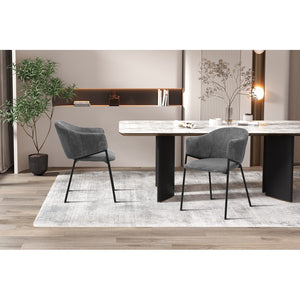Sedia da pranzo IMANY – Velluto a coste grigio scuro – Braccioli – Gambe in metallo nero – Stile design / industriale