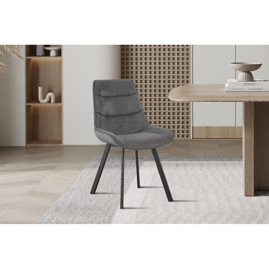 Sedia da pranzo LOLA – Velluto a coste grigio – Gambe in metallo nero – Stile design / industriale