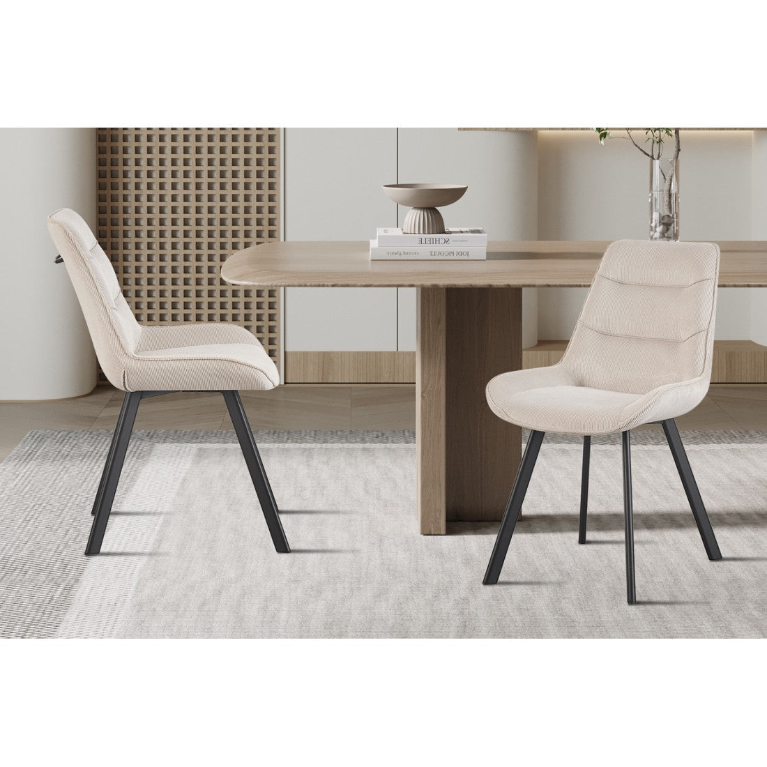 Sedia da pranzo LOLA – Velluto a coste sabbia – Piedi in metallo nero – Stile design / industriale