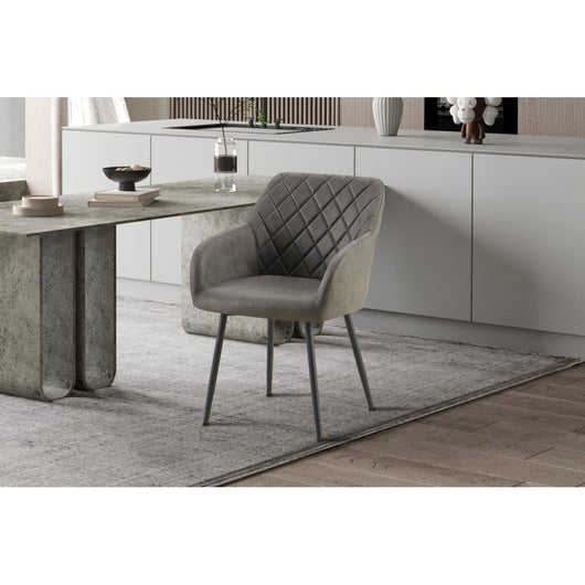 Sedia da pranzo MARCO - Design industriale - Braccioli - Rivestimento in poliestere grigio - Gambe in metallo nero