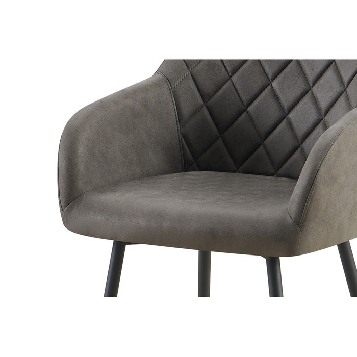 Sedia da pranzo MARCO - Design industriale - Braccioli - Rivestimento in poliestere grigio - Gambe in metallo nero