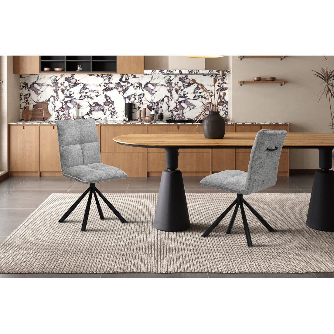 Sedia da pranzo girevole DANIEL - Tessuto colore grigio chiaro - Piedi in metallo nero - Stile design/industriale