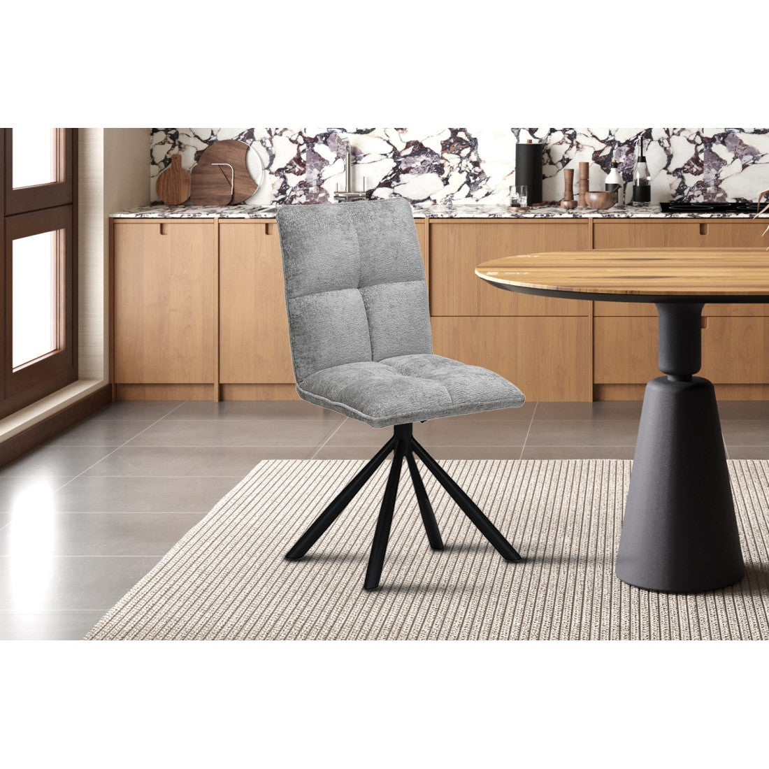 Sedia da pranzo girevole DANIEL - Tessuto colore grigio chiaro - Piedi in metallo nero - Stile design/industriale