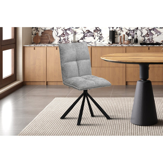 Sedia da pranzo girevole DANIEL - Tessuto colore grigio chiaro - Piedi in metallo nero - Stile design/industriale