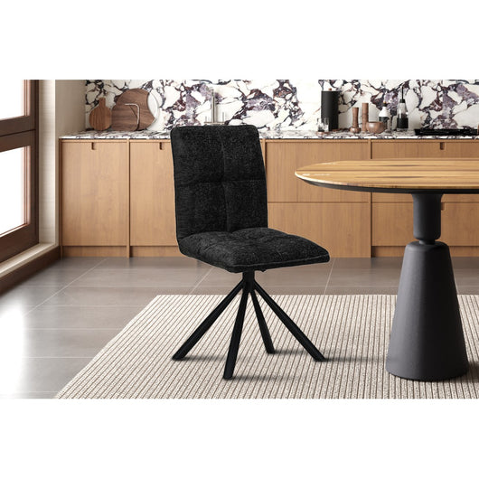 Sedia da pranzo girevole DANIEL - Tessuto grigio scuro - Piedi in metallo nero - Altezza 96,5 cm - Stile design/industriale