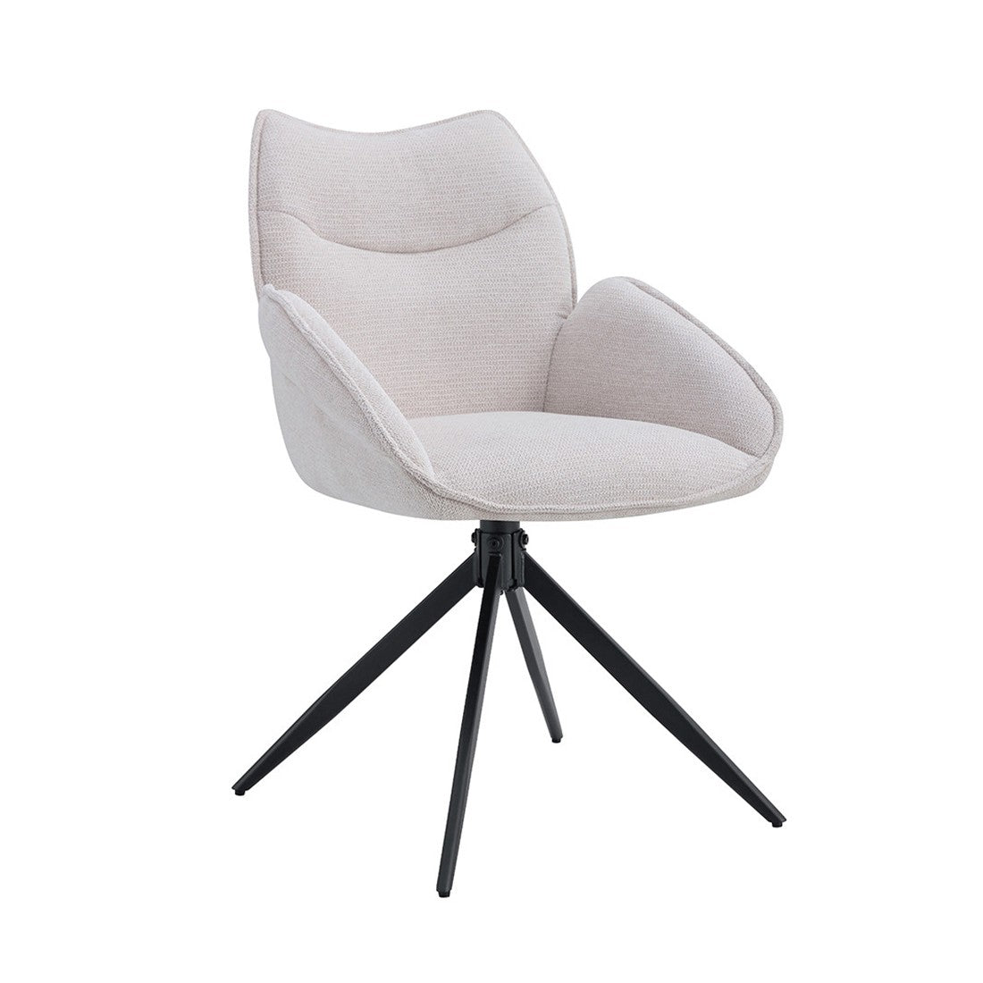 Sedia da pranzo girevole MOOREA - Tessuto beige - Gambe in metallo nero - Altezza 90 cm - Stile design/industriale